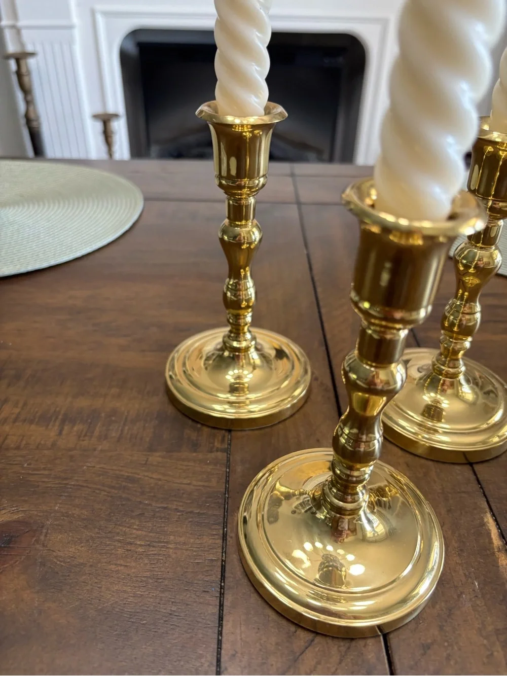Three brass partylite tapered candle holders